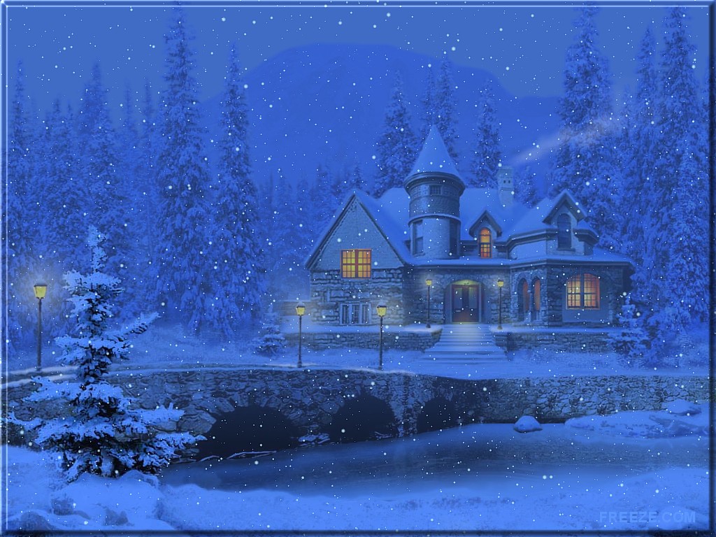 3D Christmas Cottage Animated Wallpaper